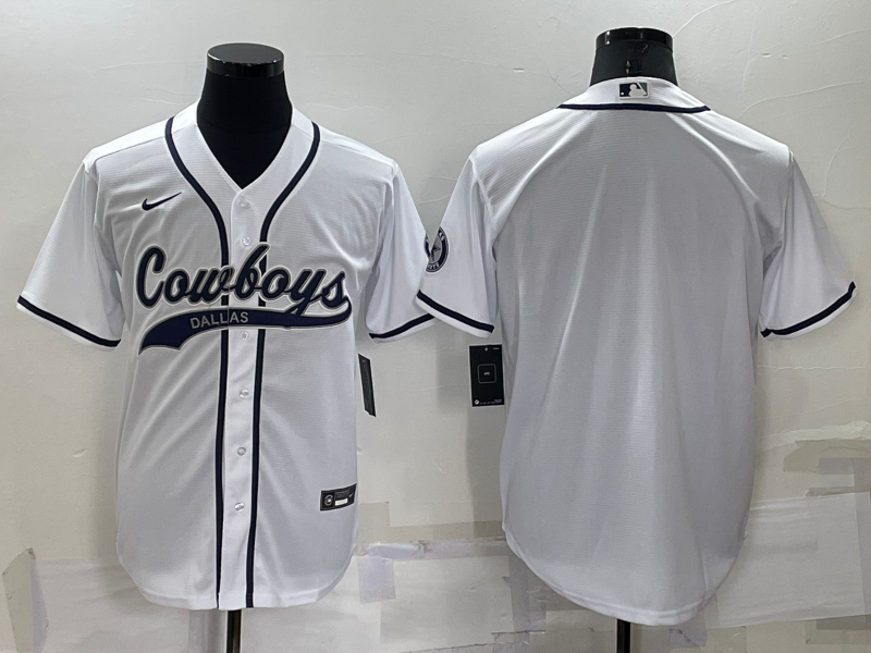 Men's Dallas Cowboys Blank White Cool Base Stitched Baseball Jersey